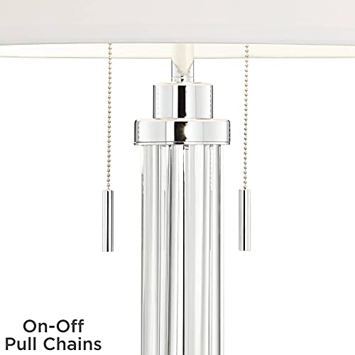 30" Tall Glass Column End Table Lamps Set of 2 Q923