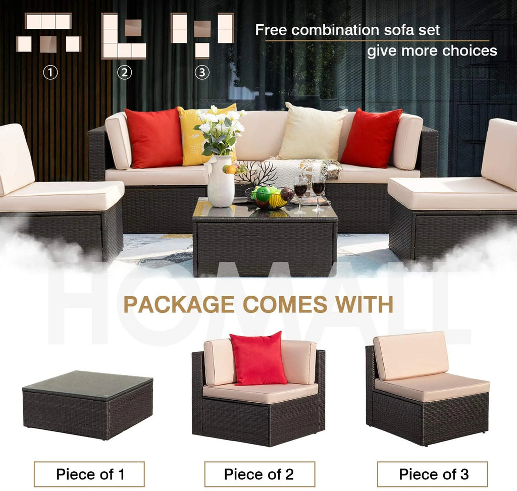 6 Pieces Wicker PE Rattan Sectional Sofa with Cushions F906171