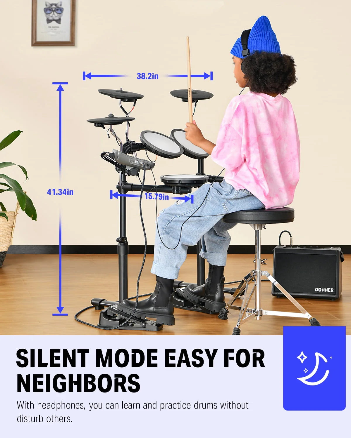 Electronic Drum Set with Quiet Mesh Drum Pads F156