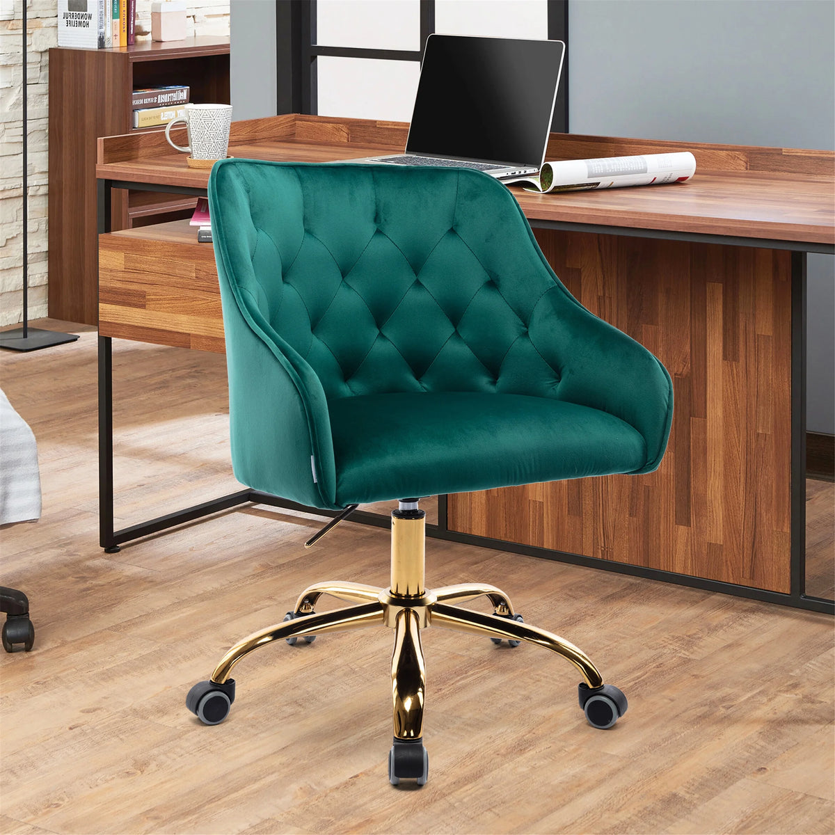 Green Upholstered Swivel Office Chair with Armrests L817878