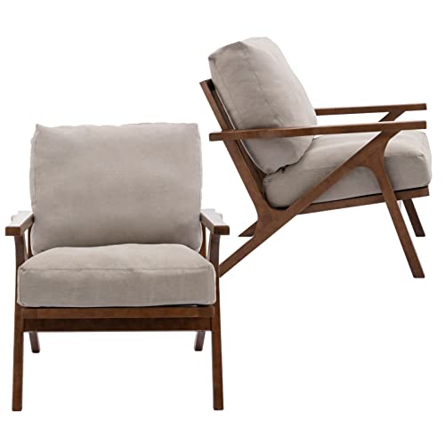 Beige Linen Accent Chair with Ottoman W34476