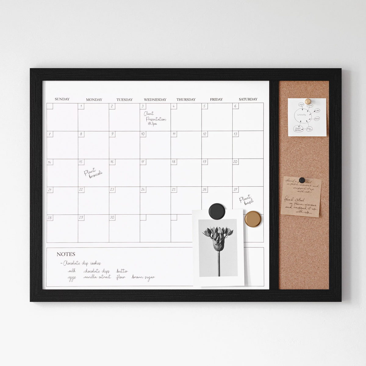 Magnetic Dry Erase Monthly Calendar and Cork Board Combo U744
