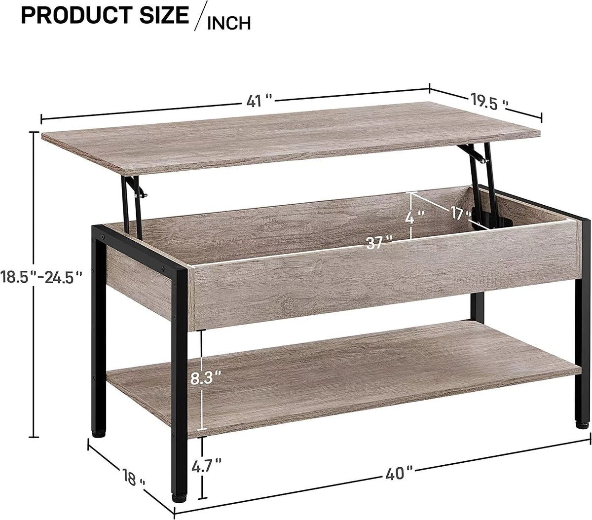 41 in Lift Top Coffee Table with Hidden Storage Compartment J940340