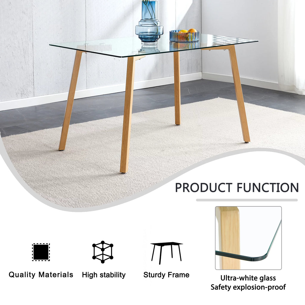 Glass Dining Table Rectangular with Tempered Glass Tabletop and Black Metal Legs K55837
