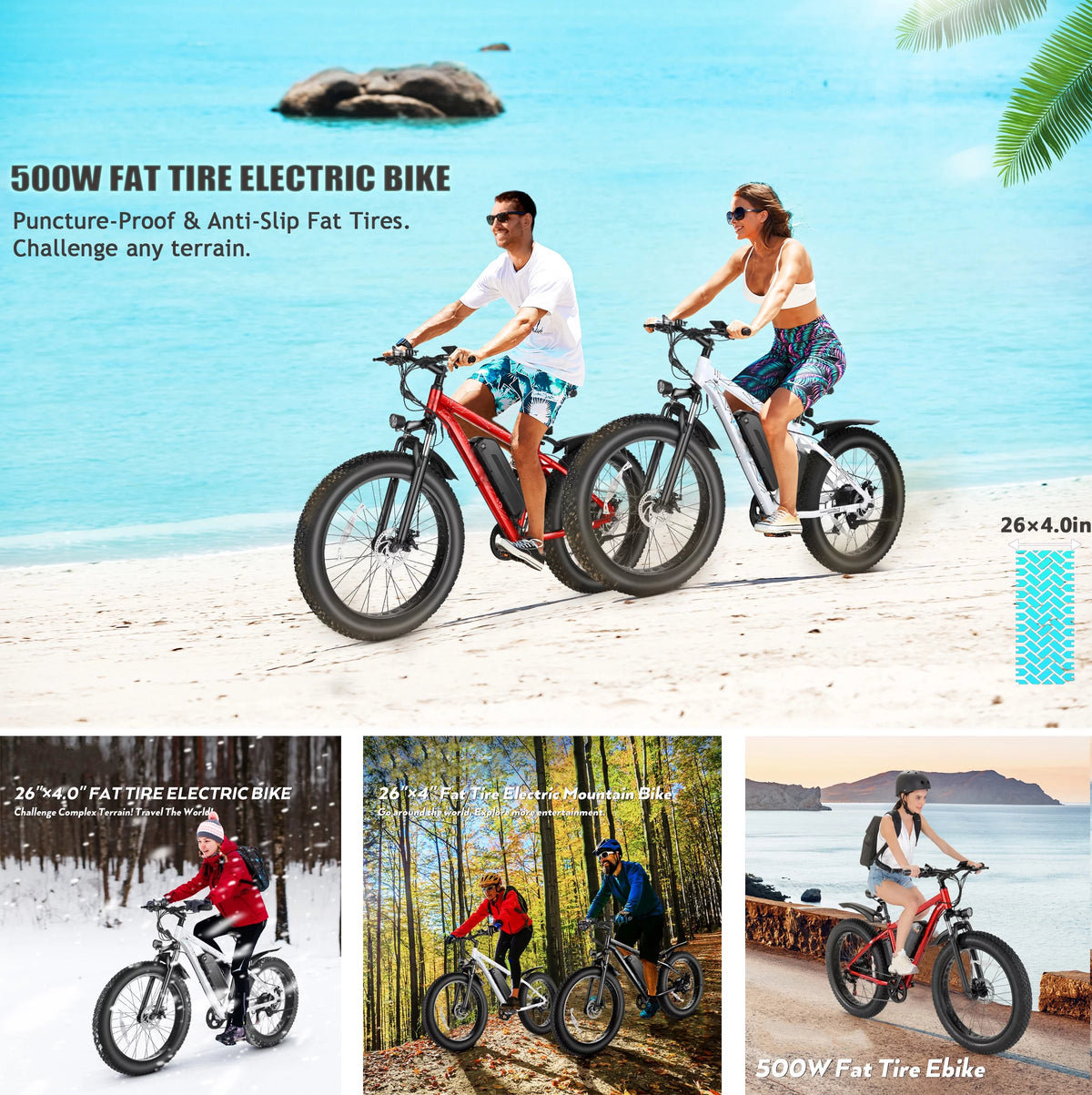 500W 26" Fat Tire Electric Mountain Bike P274059
