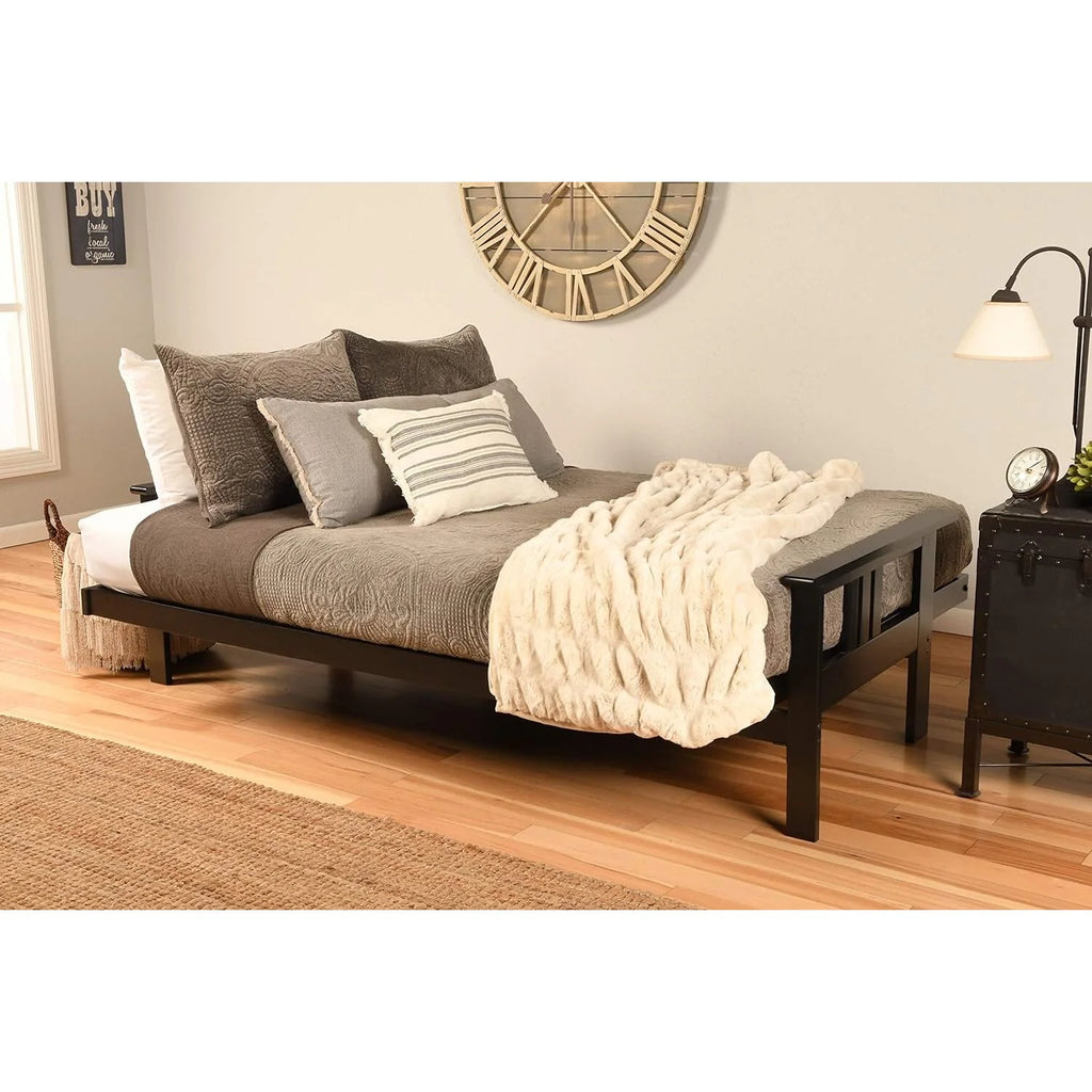 Black Futon Frame with Aqua Linen Mattress Z394521
