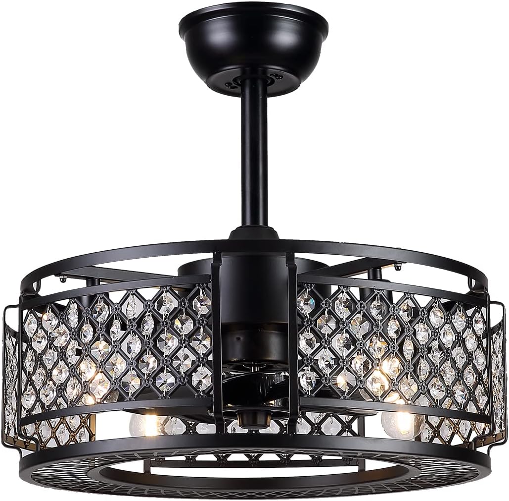 Black Caged Ceiling Fan with Lights H206