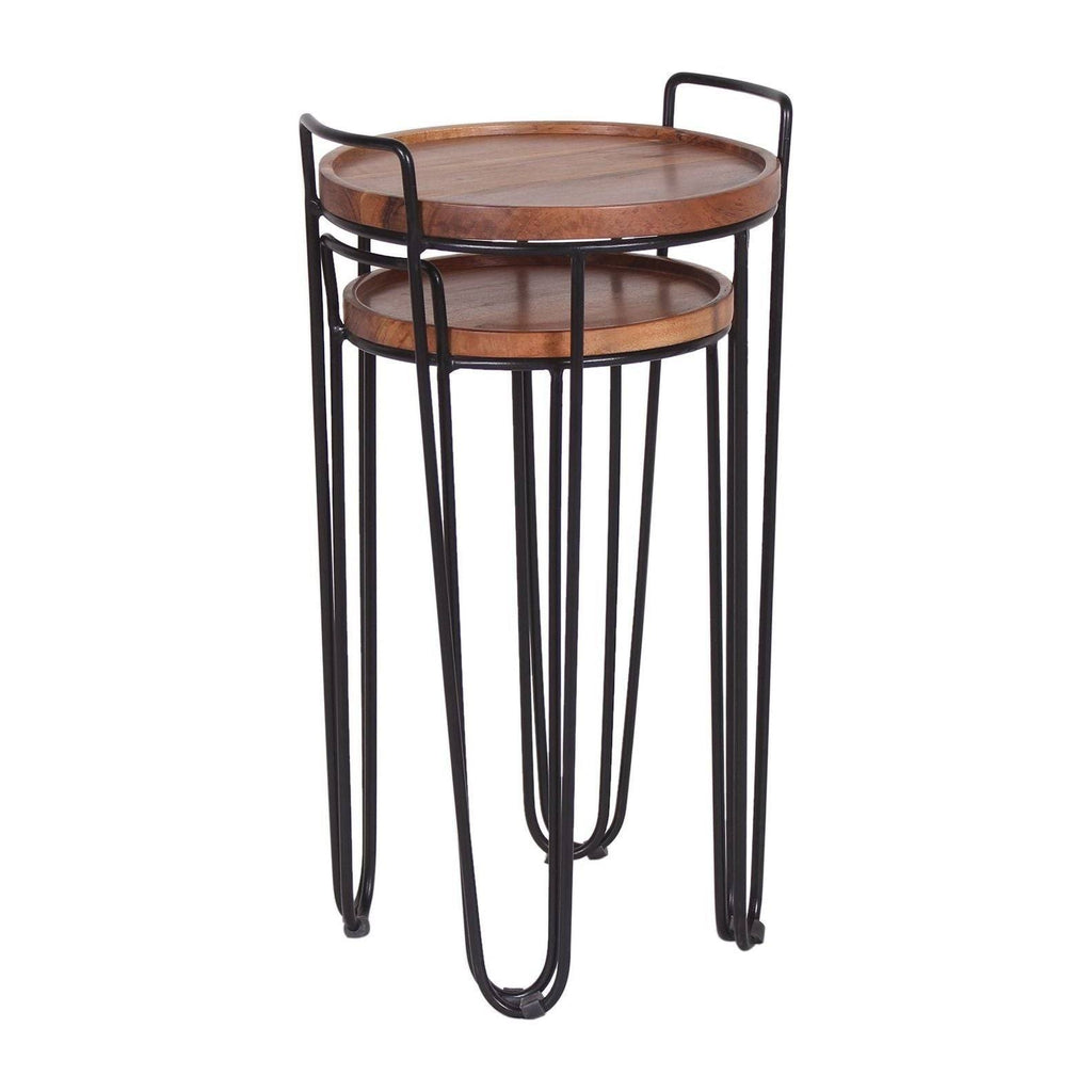 Iron & Acacia Nesting Tray Tables with Handles Set of 2 L96547