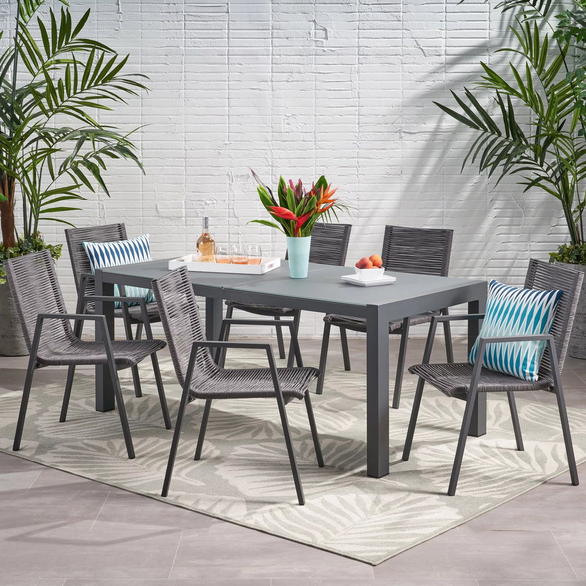 6 Seater Aluminum Dining Set with Tempered Glass Top N1902
