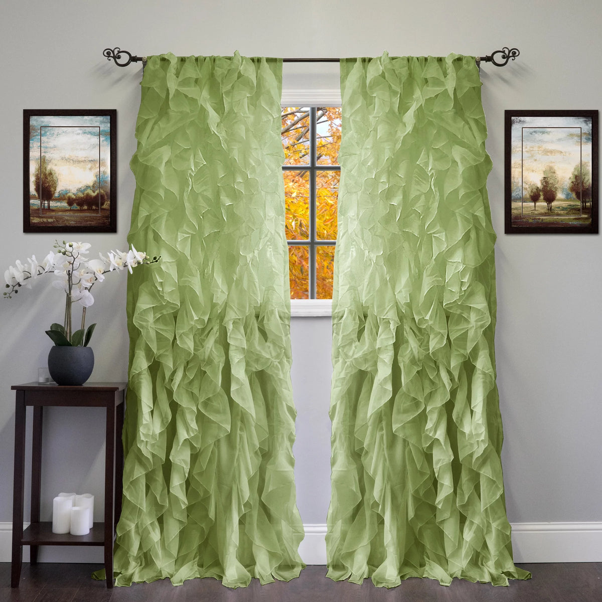 Sheer Voile Ruffled Window Curtain Panel 96" x 50" C350139