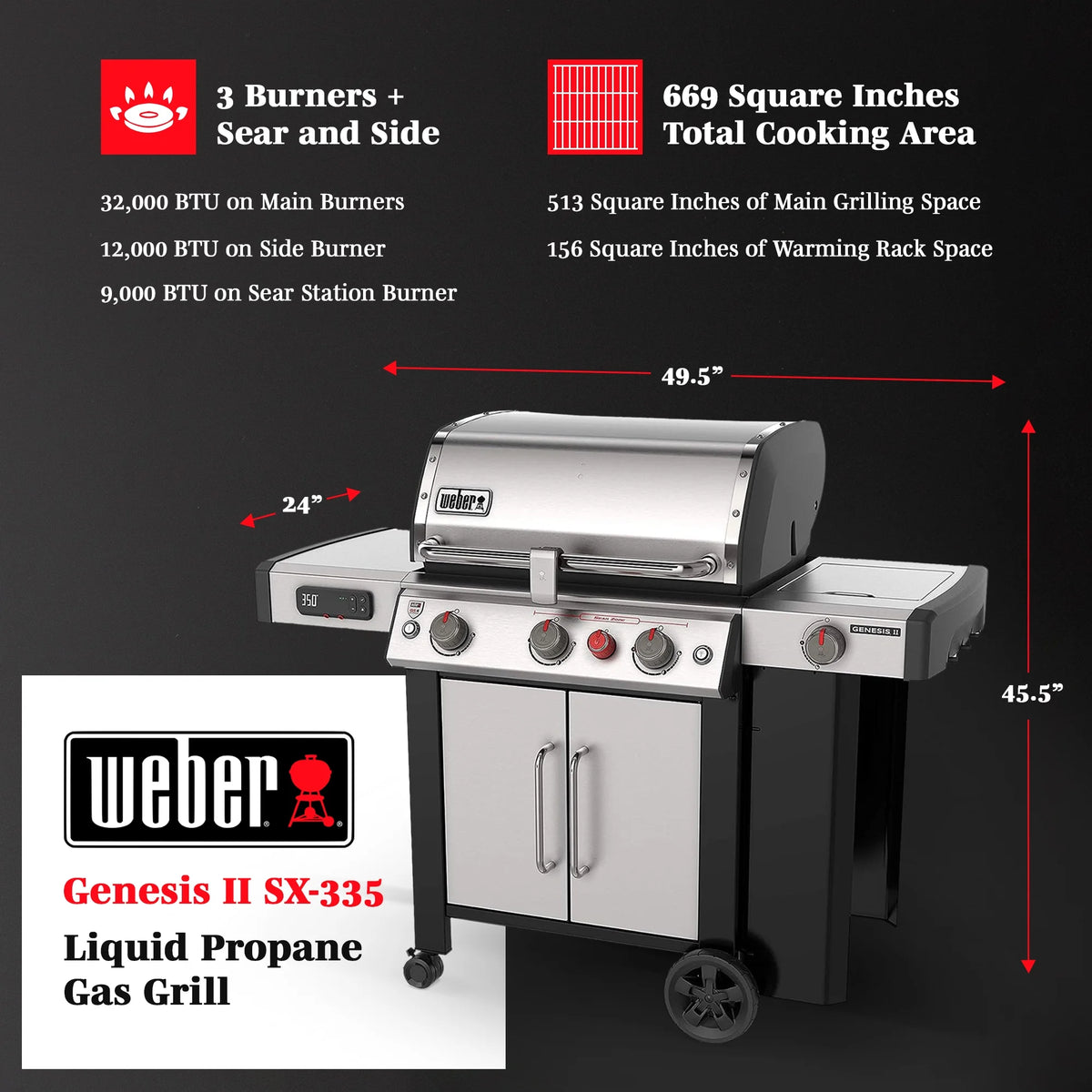3 Burner Liquid Propane Gas Grill F7459
