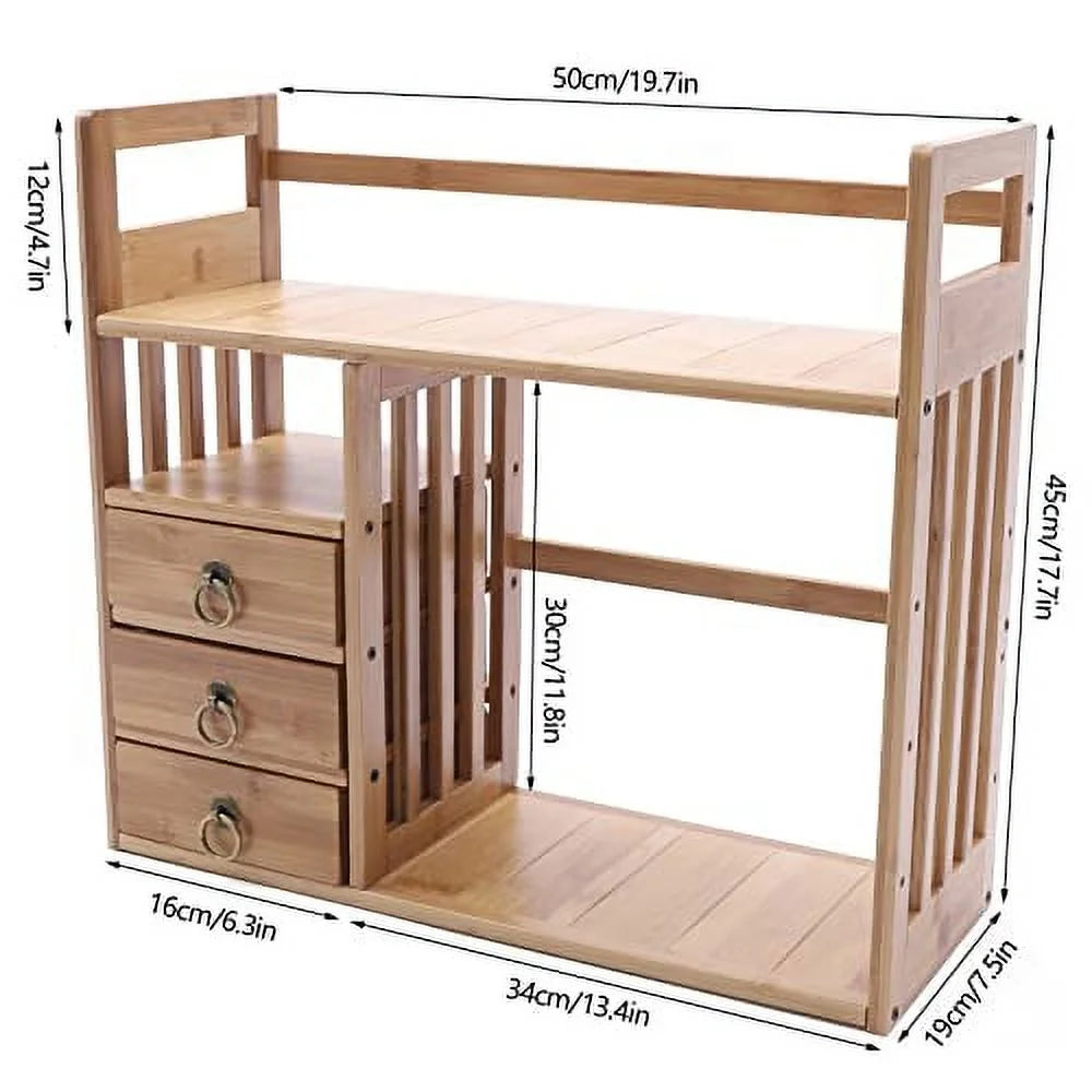 Bamboo Desktop Bookshelf Organizer with 3 Drawers U835