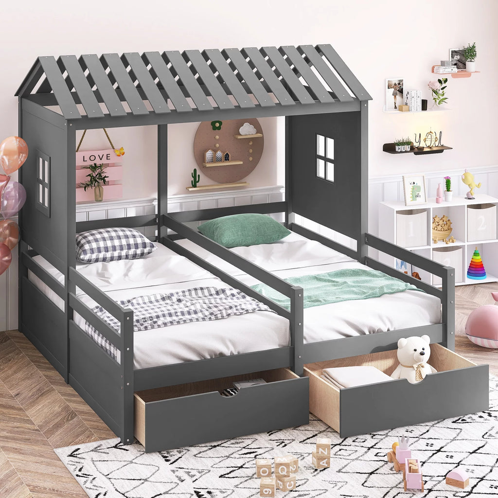 Twin Size House Platform Bed with Two Drawers U663721