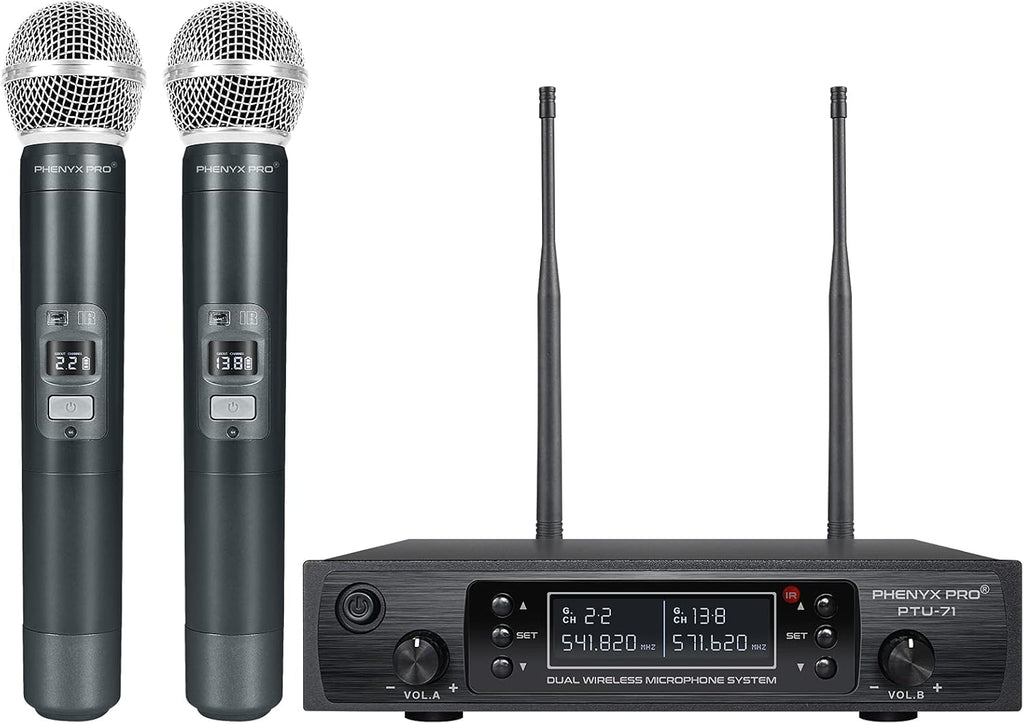 Wireless Microphone System, Dual Channel Cordless Mic Set with 2 Handhelds R645