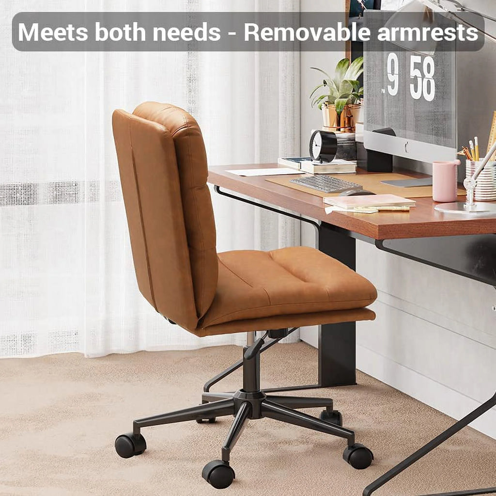 Leather Office Chair Brown with Arms Adjustable Back 400lbs F96241