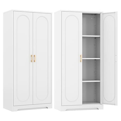 Black Metal Pantry Cabinet with Doors and 4 Adjustable Shelves Q417