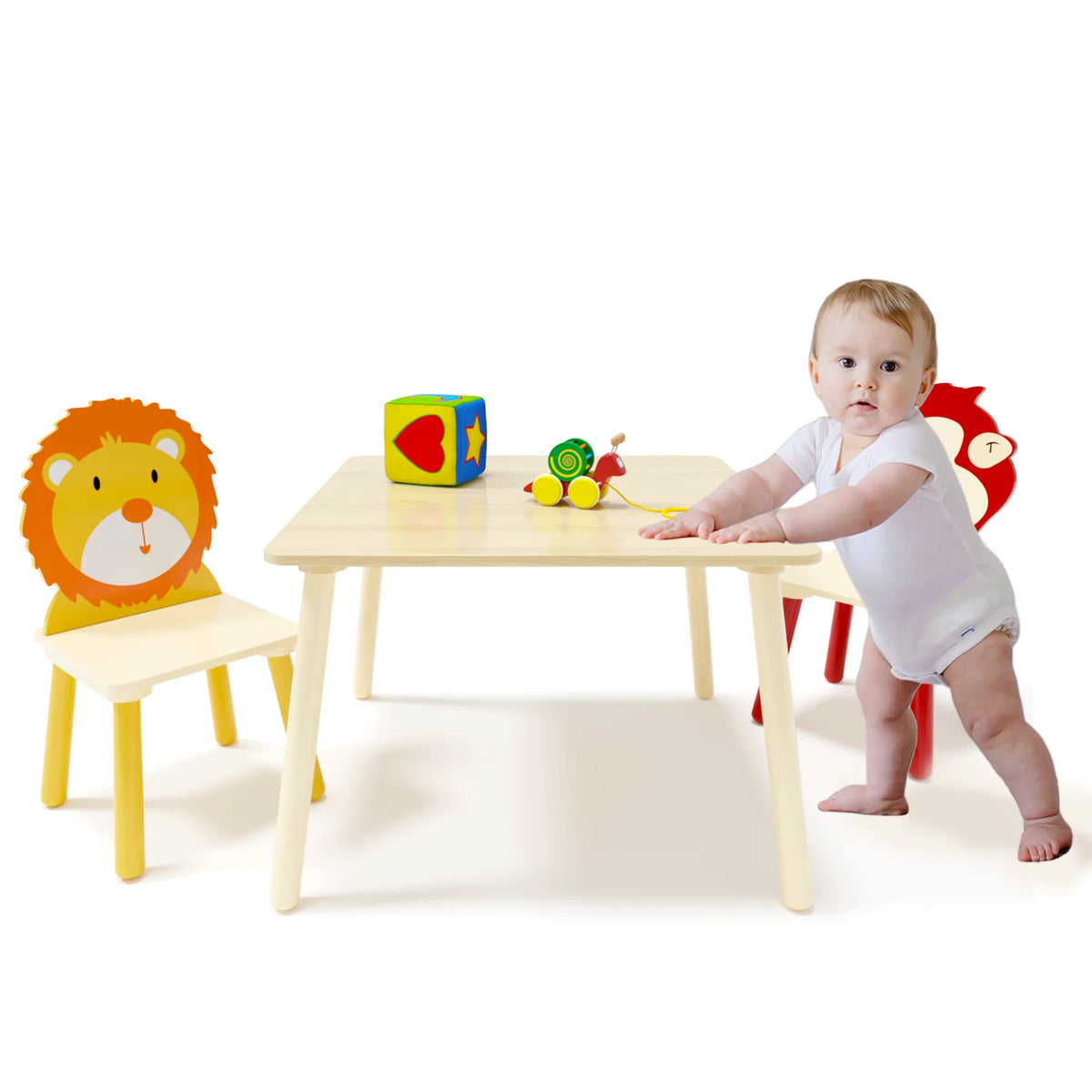 Kids Table & Chair Set, 3 Pieces Solid Wood B225884