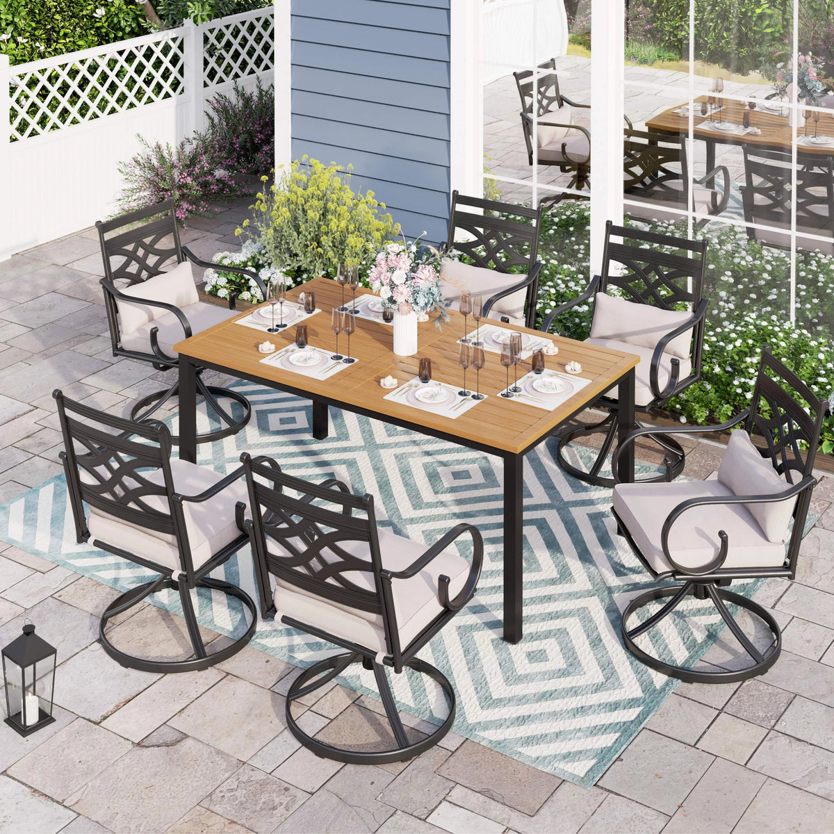 7-Piece Outdoor Patio Dining Set Swivel Chairs and Table Set R516