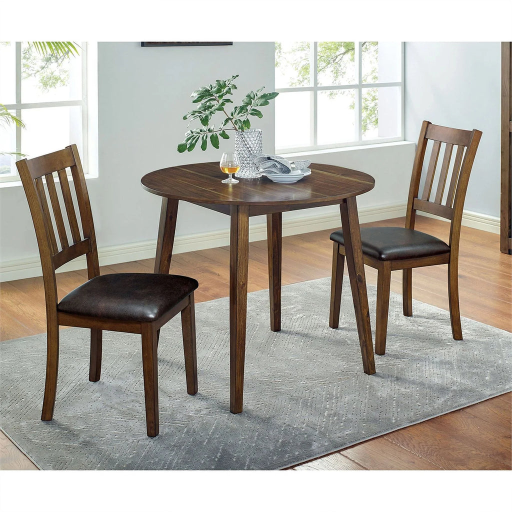 Wood 3-Piece Round Dining Table Set in Walnut P441