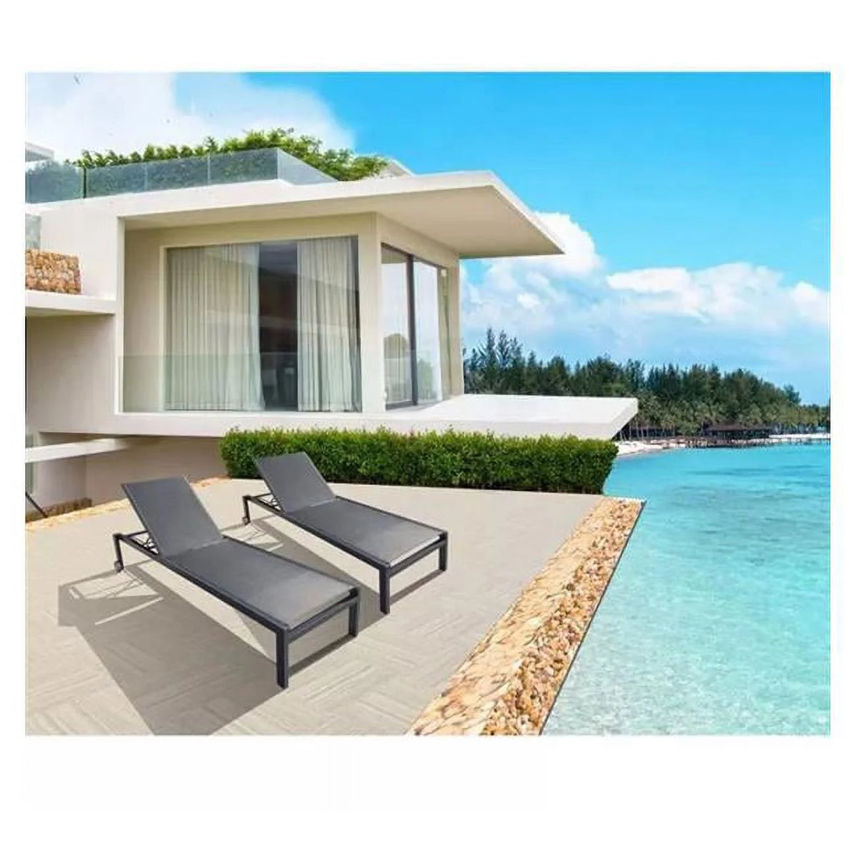 Black Chaise Lounge Chair Pack of 2 G90169