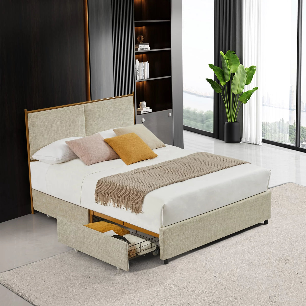 Camel Storage Bed with Drawers P11207