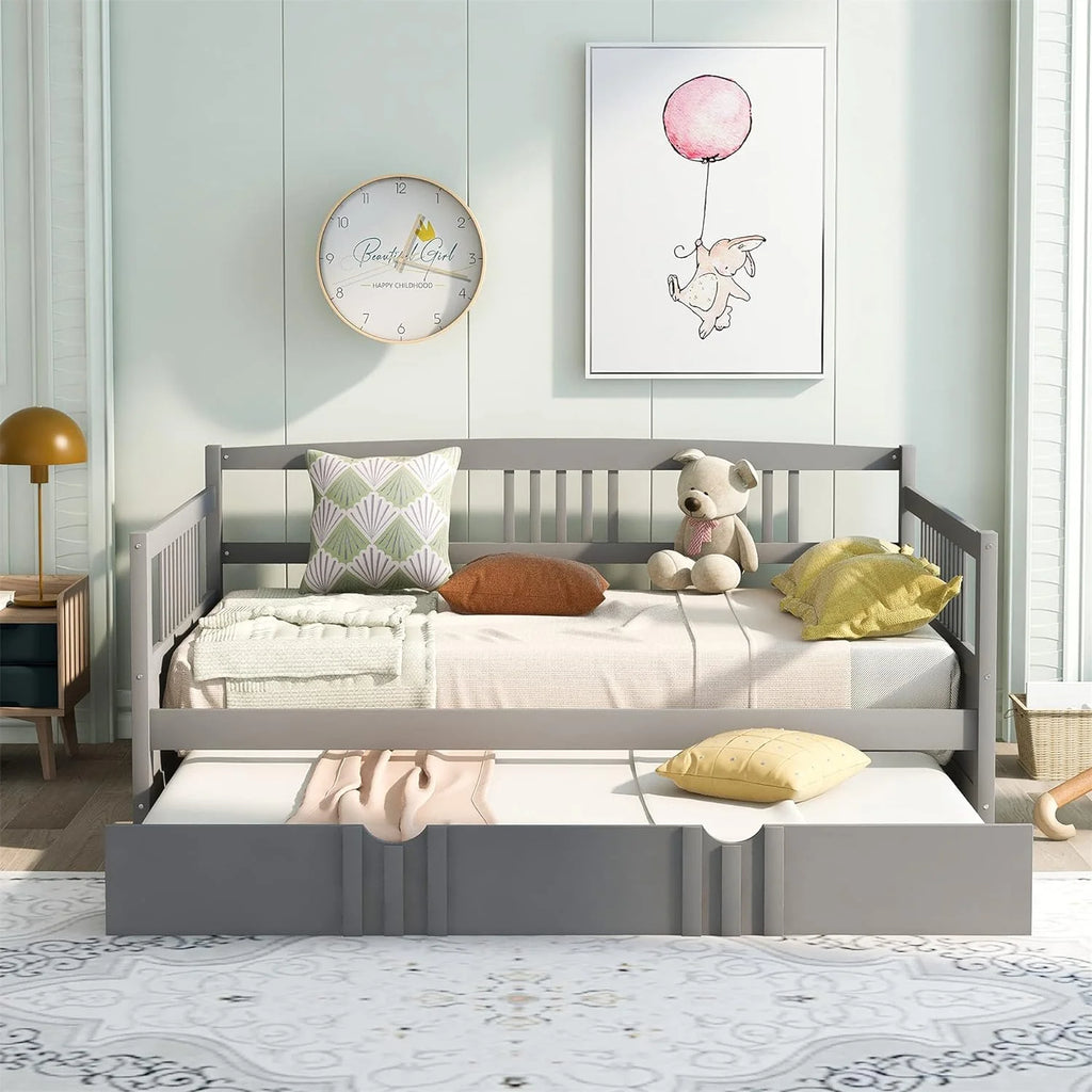 Grey Full Size Wood Daybed with Trundle I7751