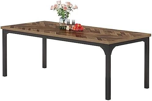 Brown 70.9 Inch Rectangular Wood Dining Table with Metal Legs R659