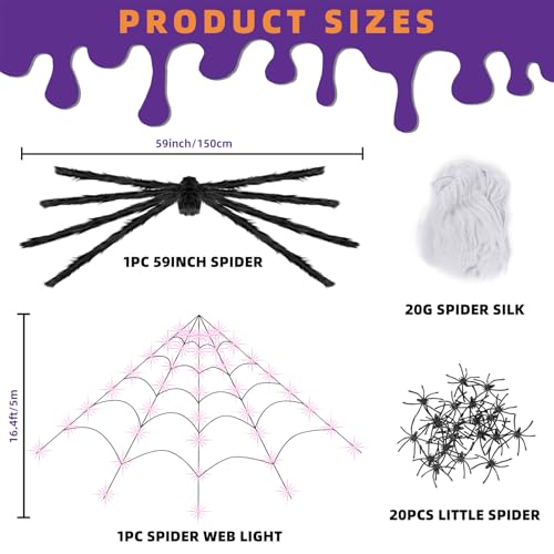 250 LED Purple Spider Web Light Decorations with Giant Spider & Stretch Cobweb S7555