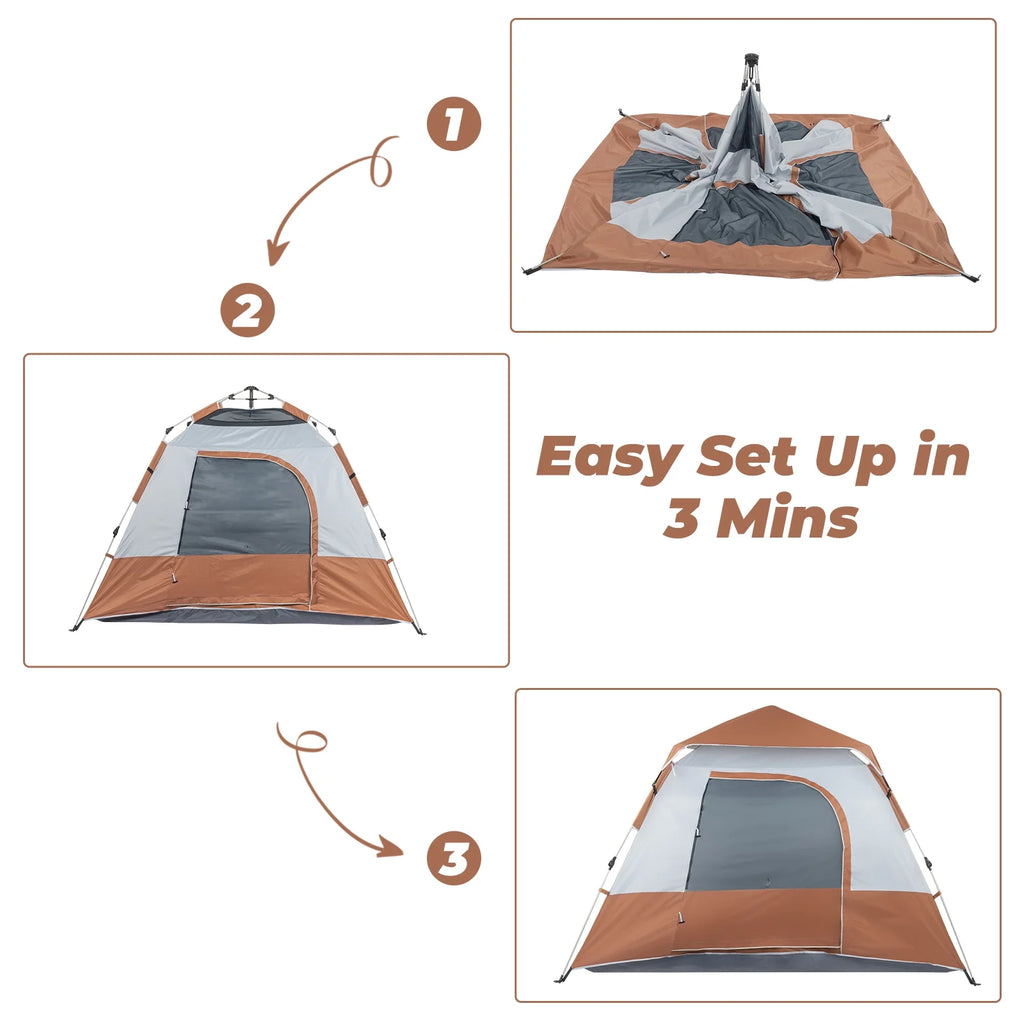 4 Person Waterproof Brown Camping Tent J1097