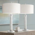 30" Tall Glass Column End Table Lamps Set of 2 Q923
