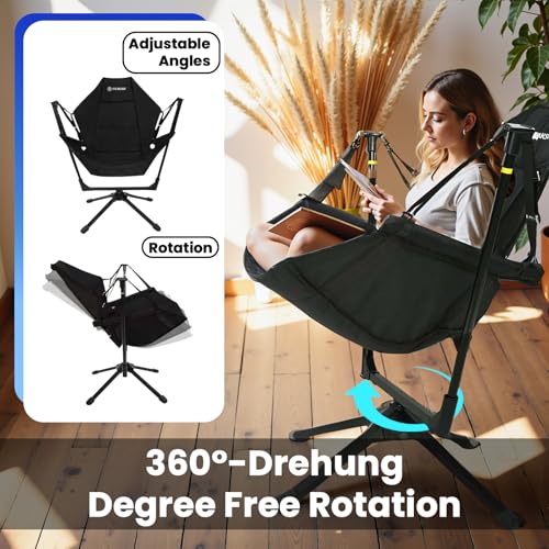 Black Gray Swivel Reclining Camping Chair W66651