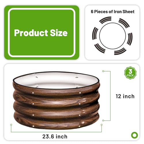 3 Pcs 2x2x1ft Round Galvanized Metal Raised Garden Bed J192974