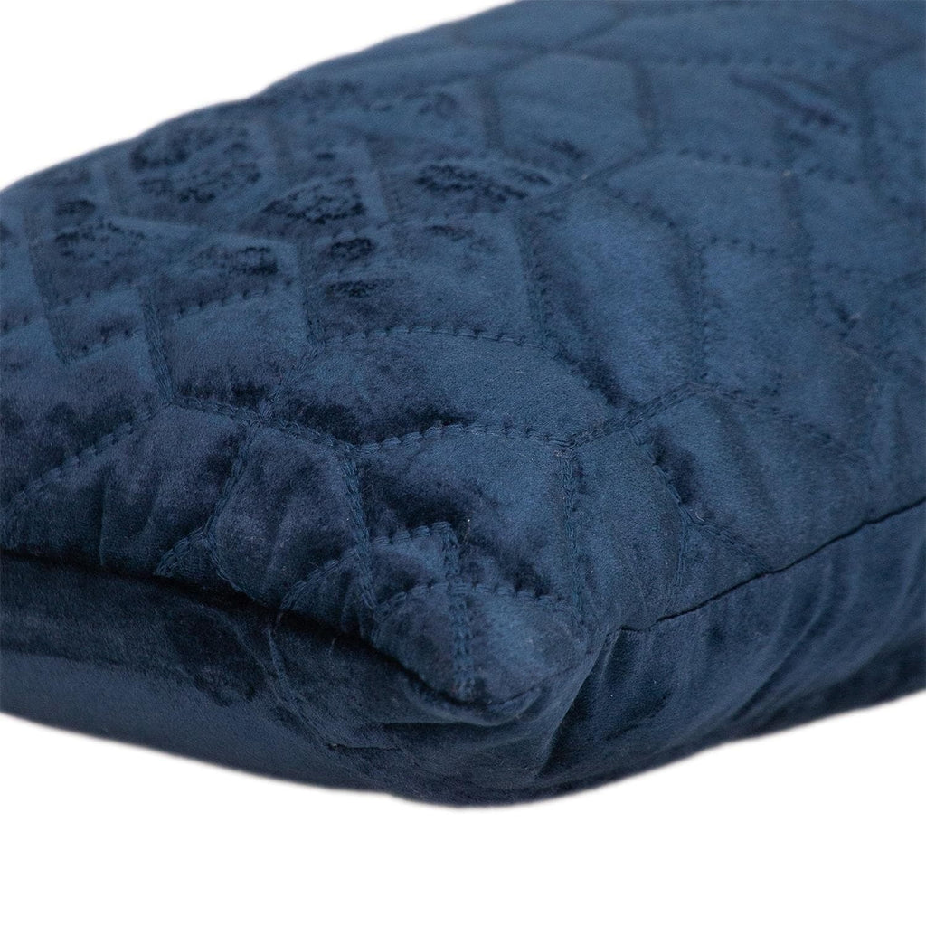 Navy Quilted Velvet Lumbar Decorative Pillow W383246
