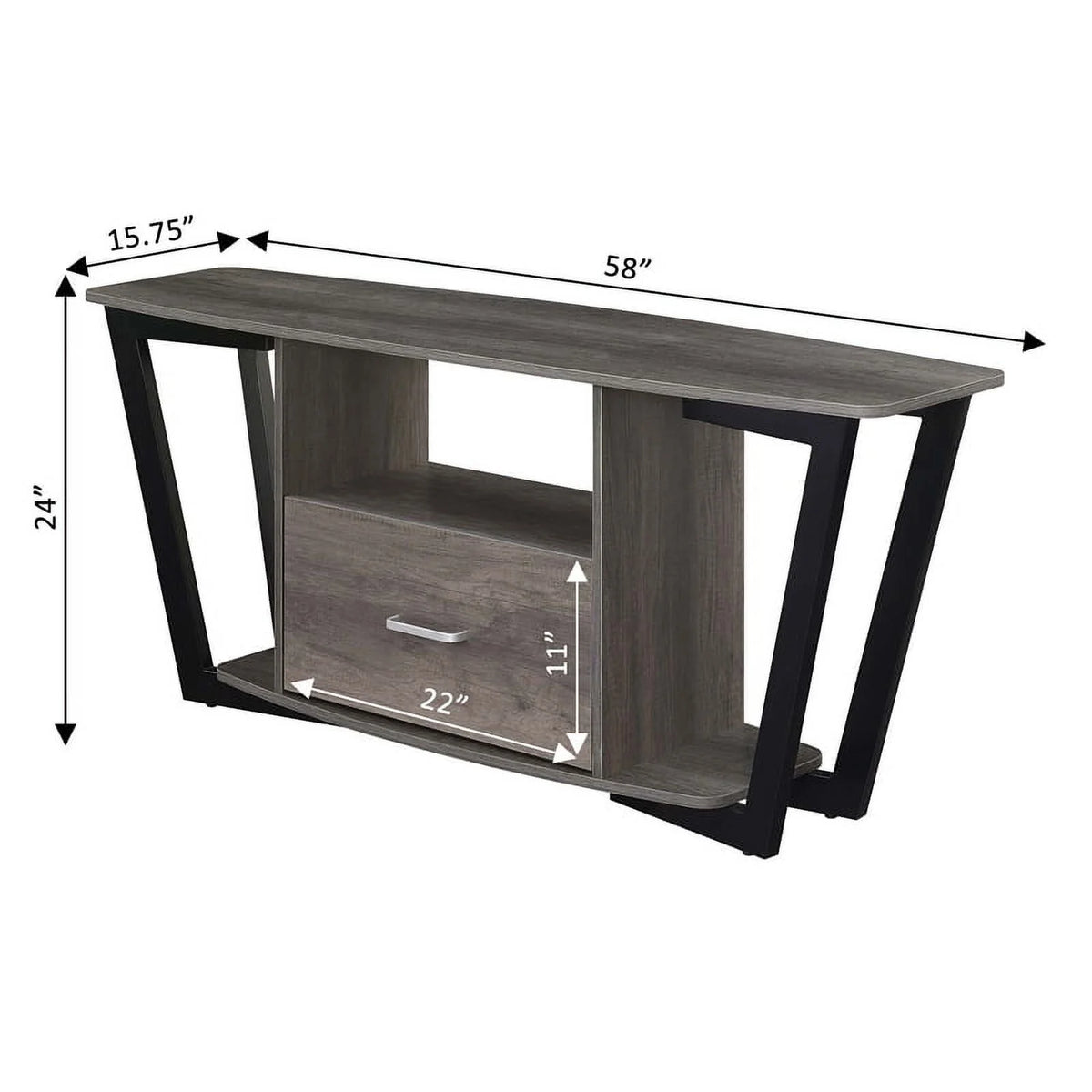60-inch One-Drawer TV Stand with Shelves Gray Wood Finish W96152