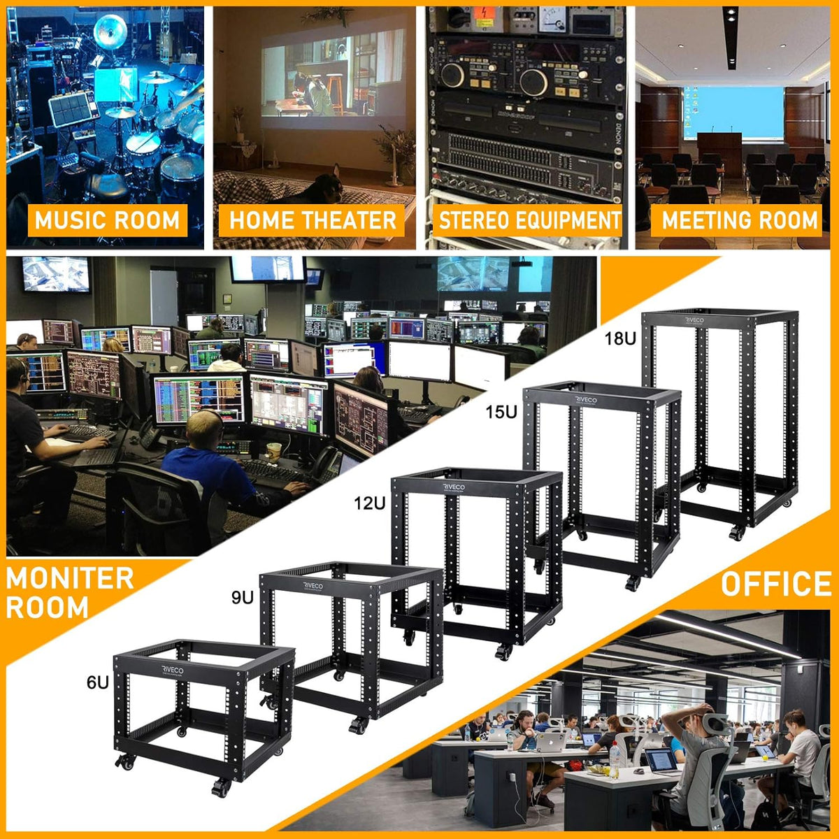 18U Open Frame Server Rack with Brake Casters H704772