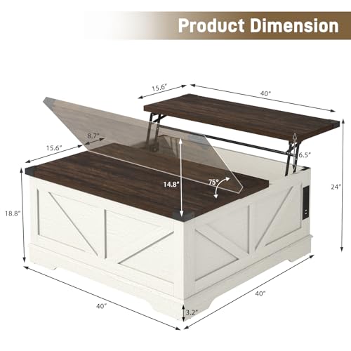 40” Lift Top Coffee Table with Power Outlets and Hidden Storage C9918