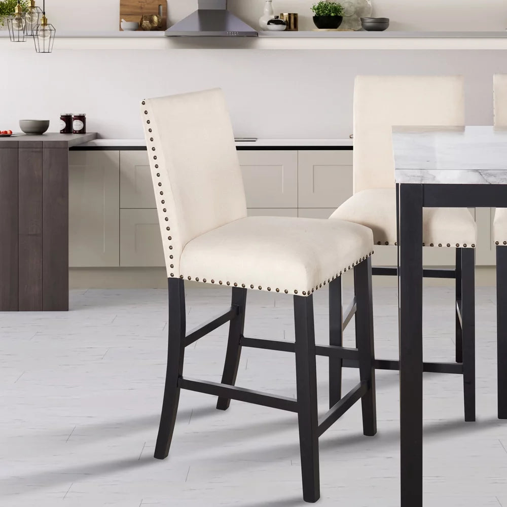 5 Pieces Counter Height Faux Marble Dining Set with 4 Upholstered Chairs O961409