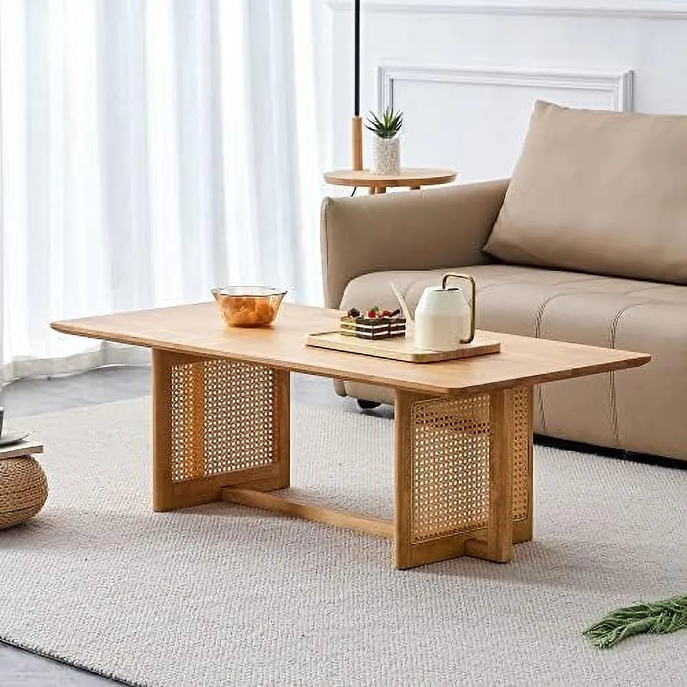 Wooden Coffee Table 47.2" Rectangular with MDF Desktop and Metal Legs J364