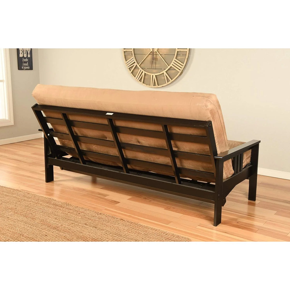 Black Futon Frame with Aqua Linen Mattress Z394521