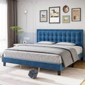 Full Size Blue Upholstered Platform Bed with Tufted Headboard M934