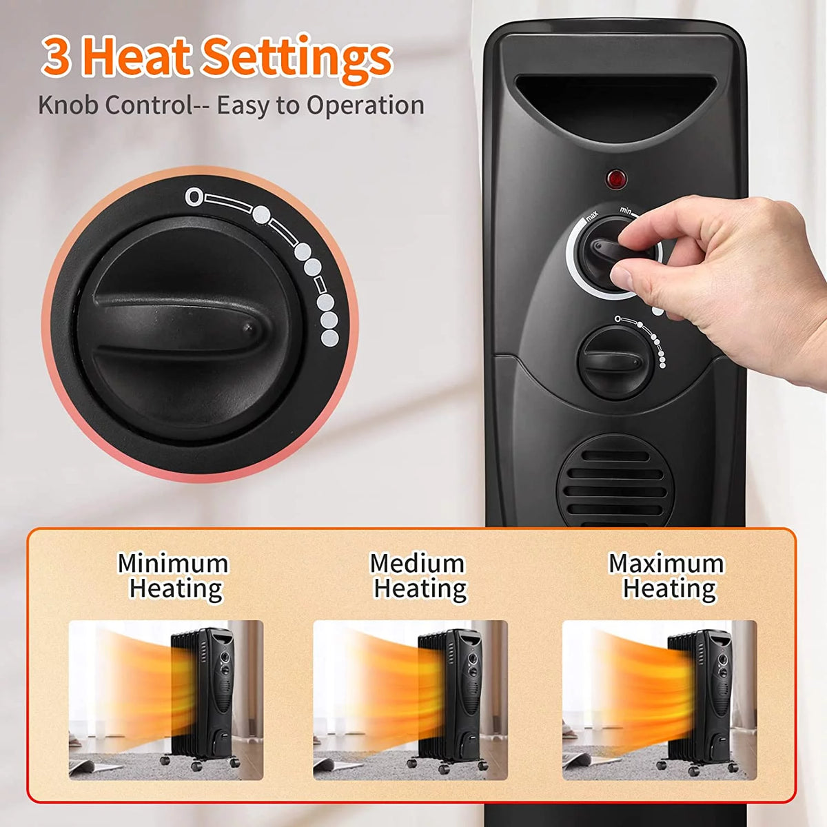 1500W Oil Filled Radiator Heater with 3 Heat Settings E493492