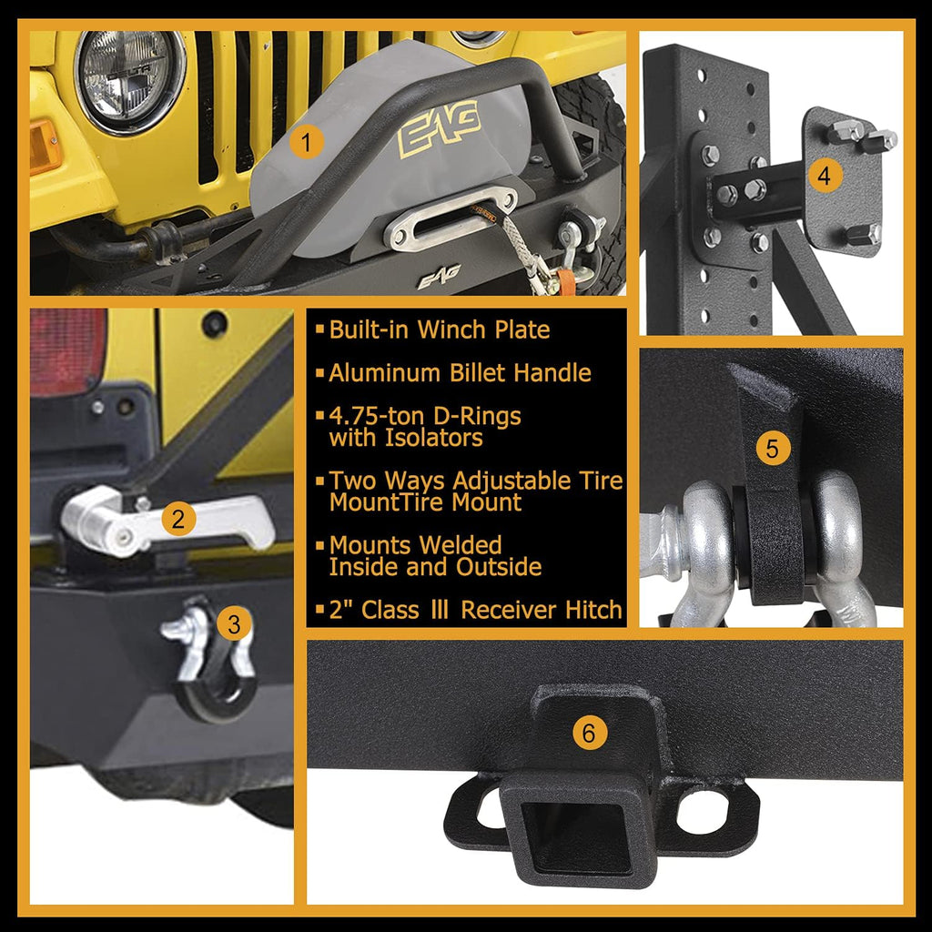 Heavy Duty Front and Rear Bumper with Tire Carrier Combo E36909