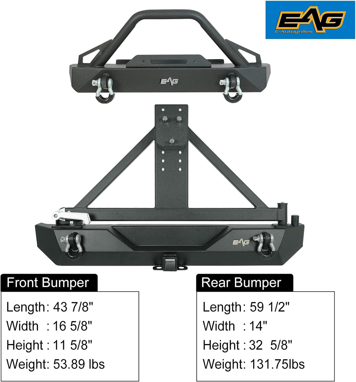 Heavy Duty Front and Rear Bumper with Tire Carrier Combo E36909