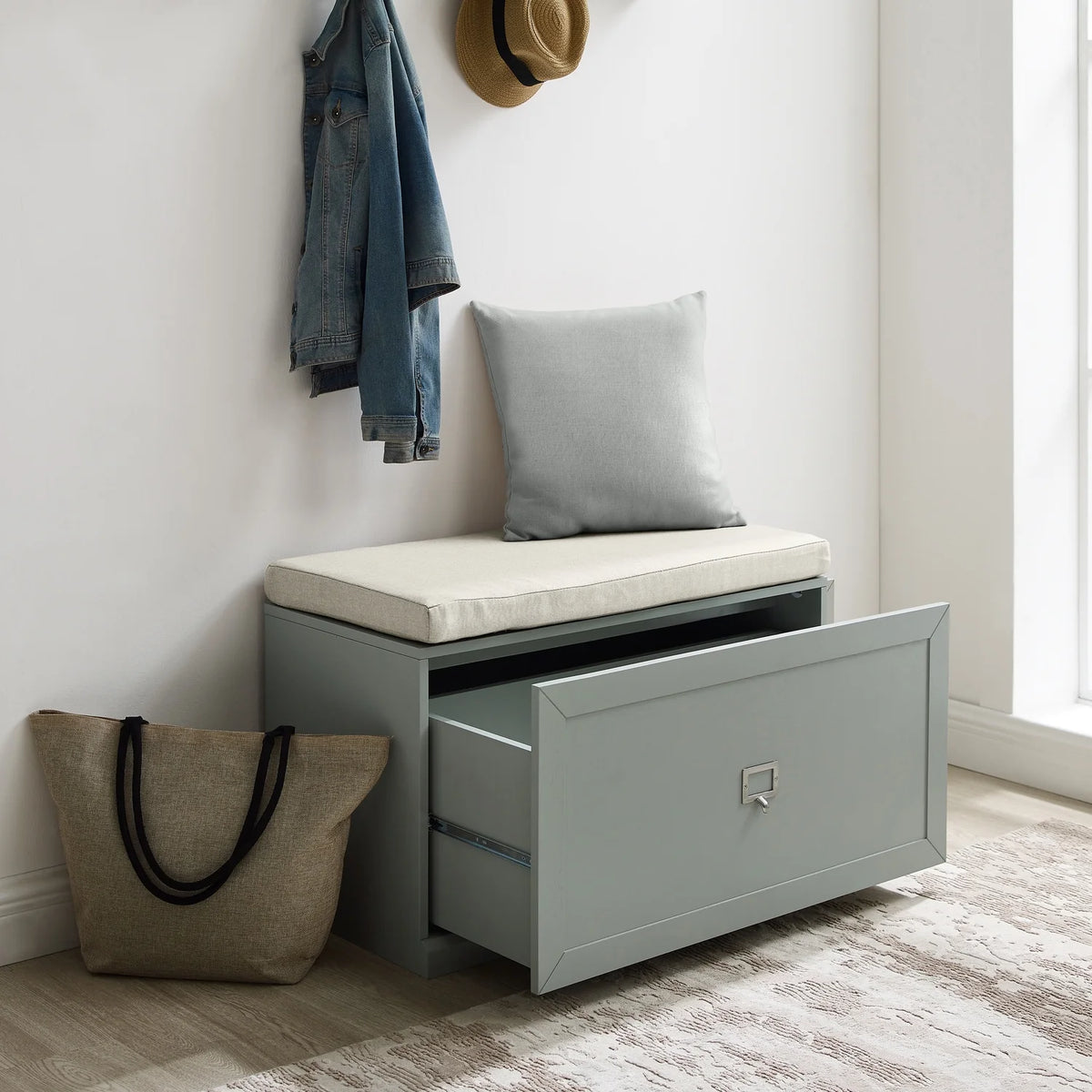 Gray and Cream Wooden Entryway Bench L27432