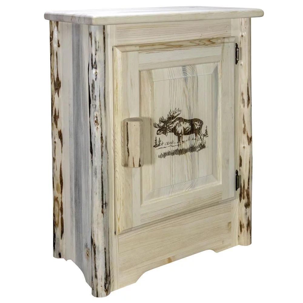 Wood Accent Cabinet with Engraved Moose in Natural S70206