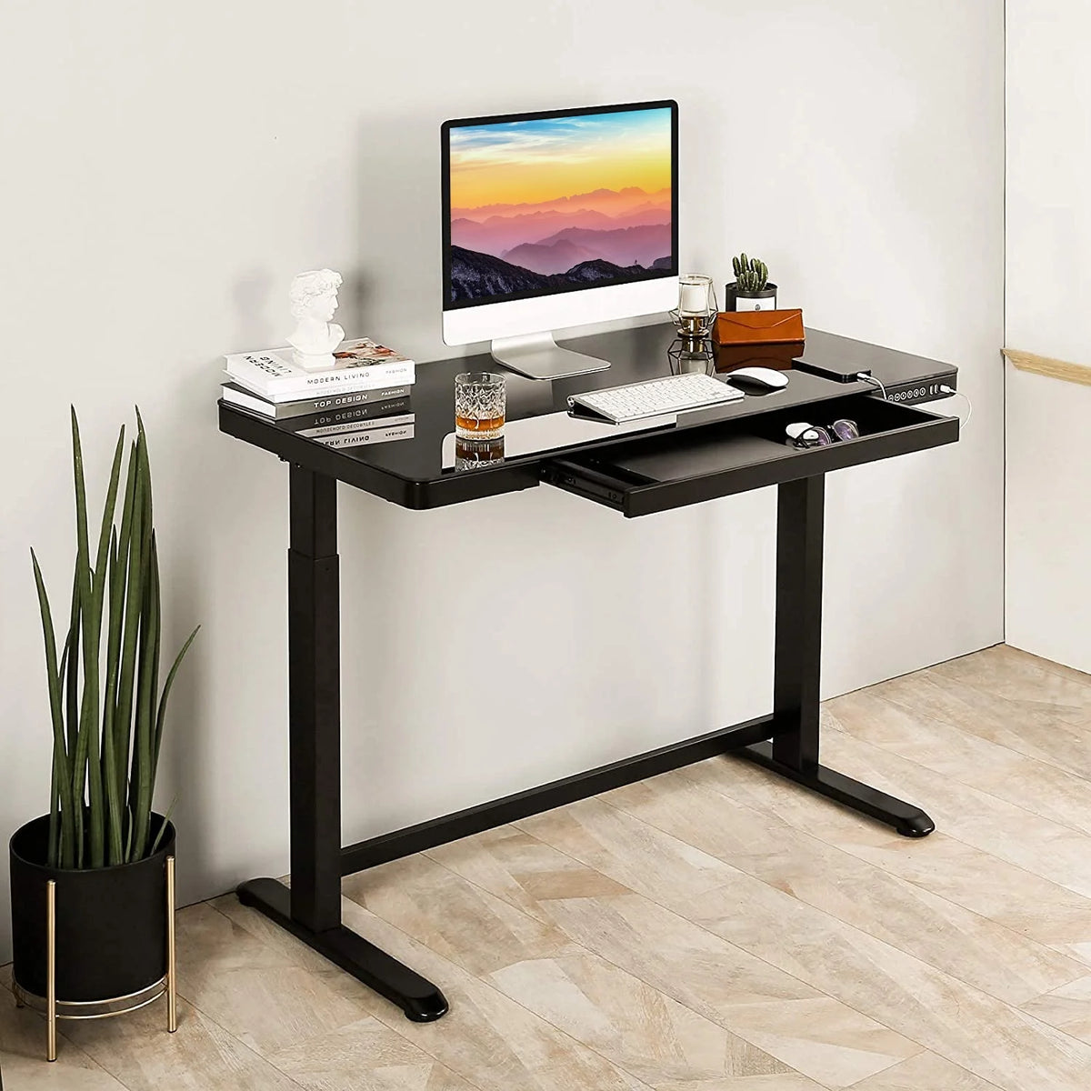 Black Glass Adjustable Height Electric Standing Desk C768672