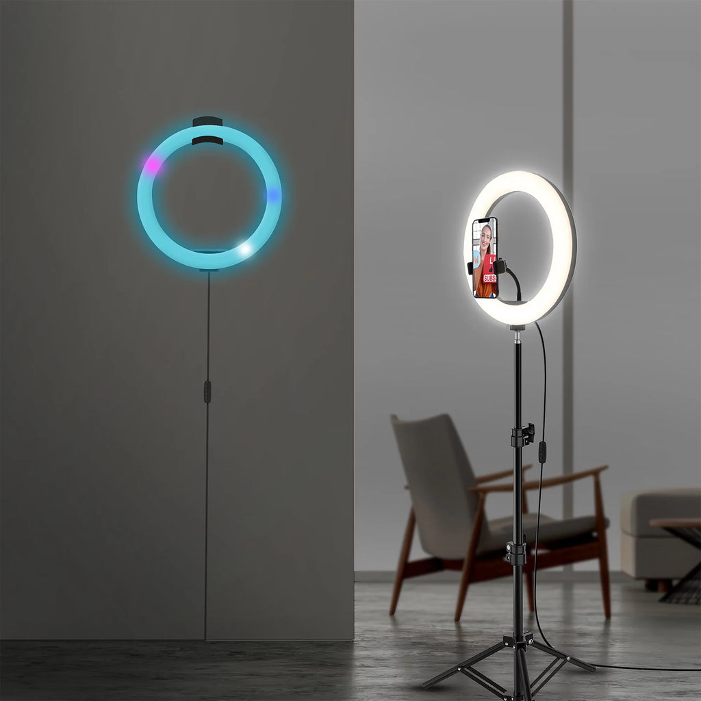 LED Ring Lamp and Vlogging Light Kit with Tripod Stand D952386