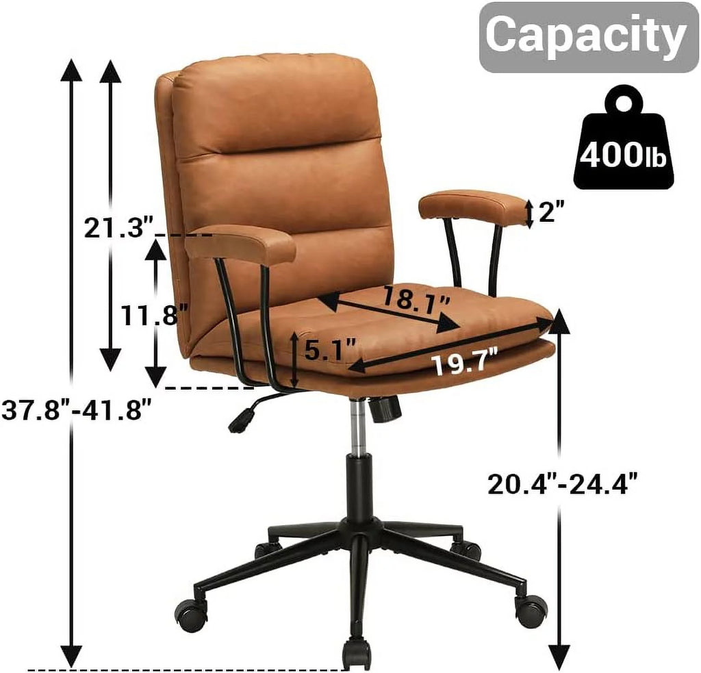Leather Office Chair Brown with Arms Adjustable Back 400lbs F96241