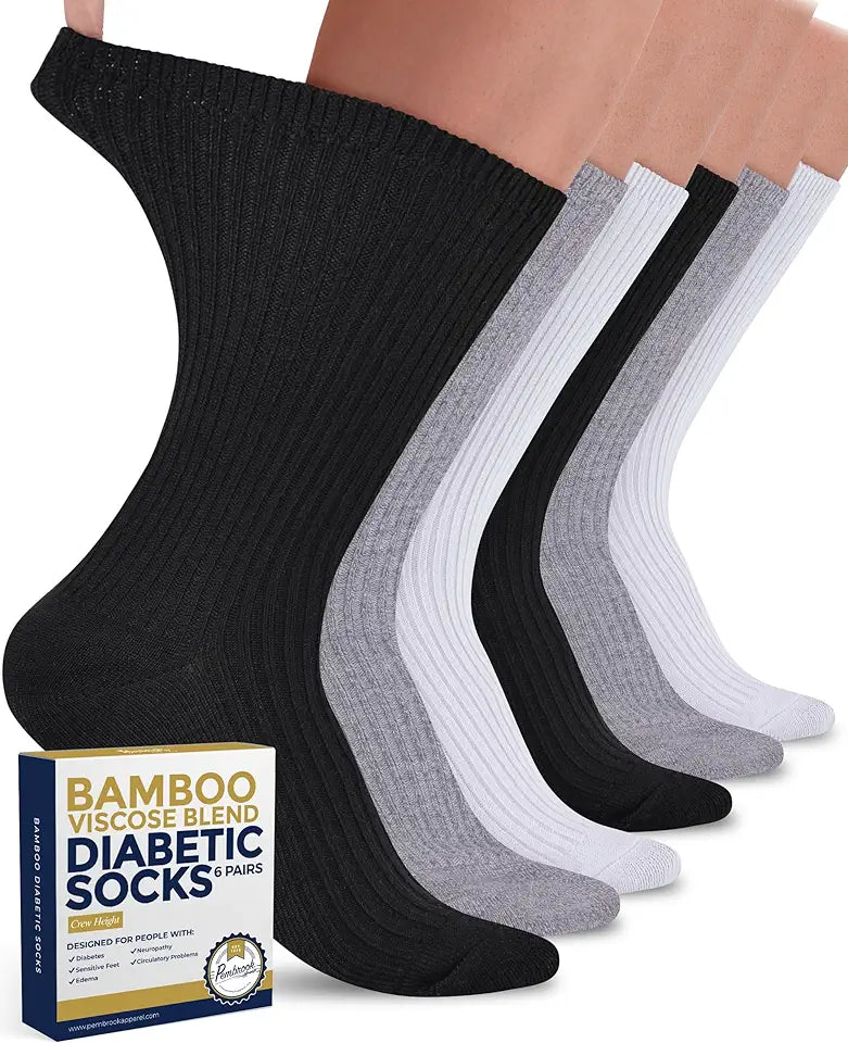 Ribbed Knit Bamboo Viscose Diabetic Crew Socks 6 Pairs Y129024