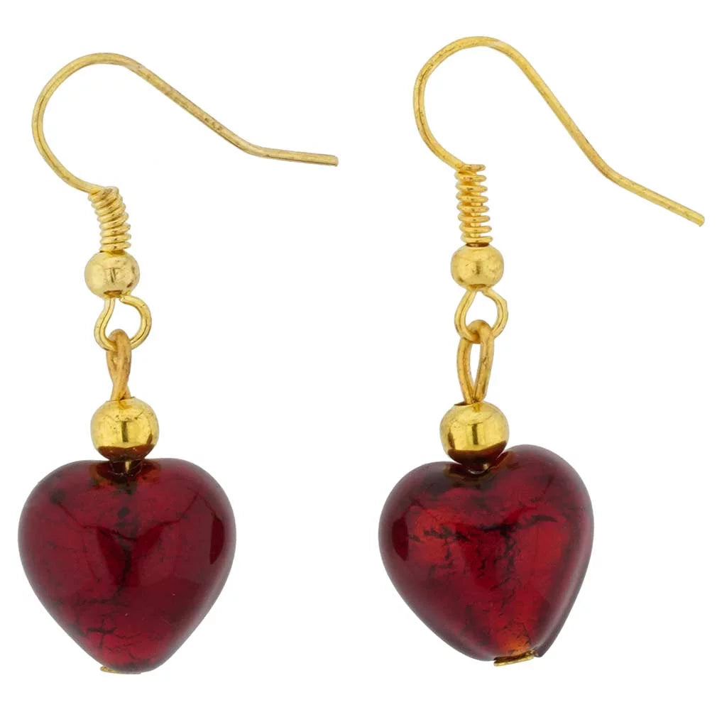 Ruby Red Murano Glass Heart Earrings Y8794